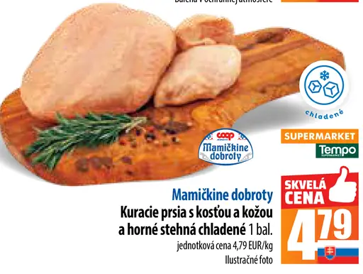 Mamičkino dobroty Kuracie prsia s kosťou a kožou a horné stehná chladené