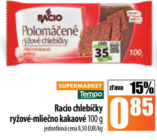 Racio Polomáčene chlebíčky ryžové-mliečno kakaové