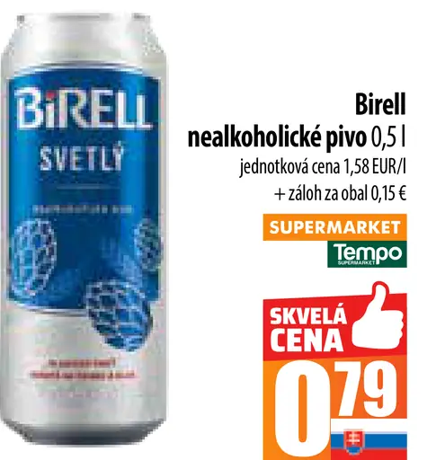 Birell Svetlý nealkoholické pivo plechovka