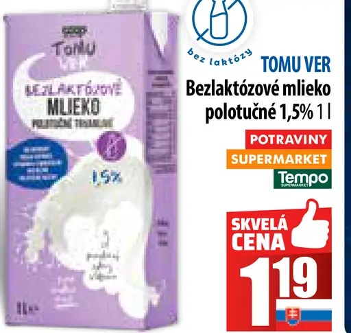 TOMU VER Bezlaktózové mlieko plnotučné trvanlivé 3,5%