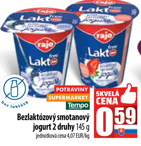 Rajo Lakte Bezlaktózový smotanový jogurt 2 druhy