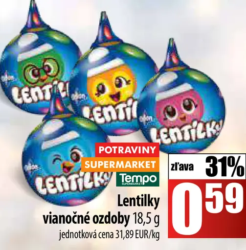 Lentilky vianočné ozdoby