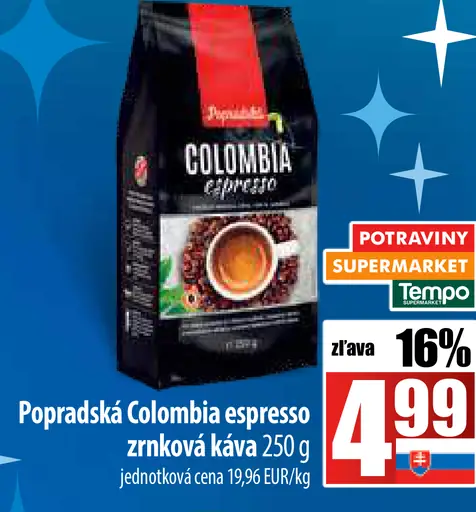 Popradská Colombia Espresso pražená zrnková káva