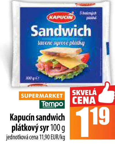 Kapucín sendvič plátkový syr