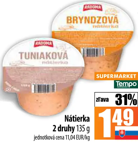 Arodena Nátierka bryndzová, tuniaková