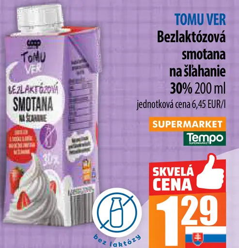 Tomu Ver Bezlaktózová smotana na šľahanie