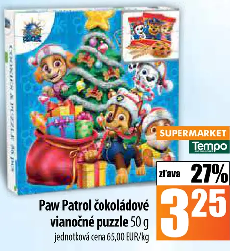 Paw Patrol čokoládové vianočné puzzle
