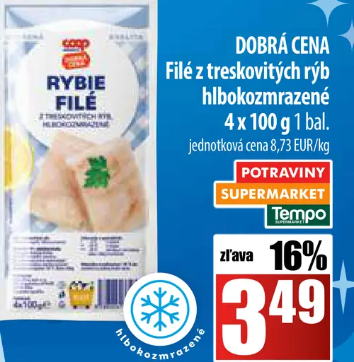 Rybárska file Filet z treskovitých rýb hlbokozmrazené