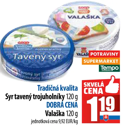 Tavený syr tvarohový trojuholníkový Valaská