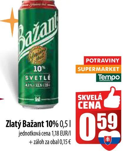 Zlatý Bažant '73 pivo svetlý ležiak plechovka