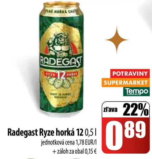Radegast Ryze horká pivo plechovka