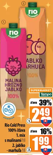 Rio Cold Press šťava s malinami a jablko-marhuľa