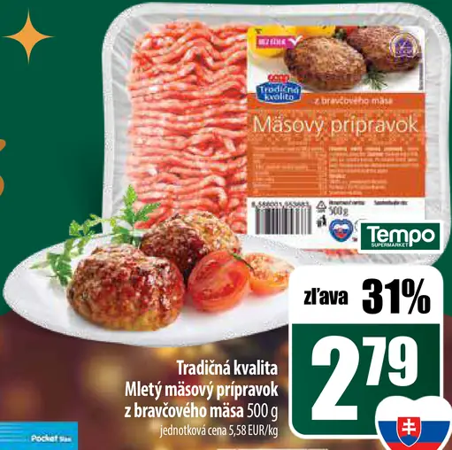 Tradičná kvalita Mletý mäsový prípravok z bravčového mäsa