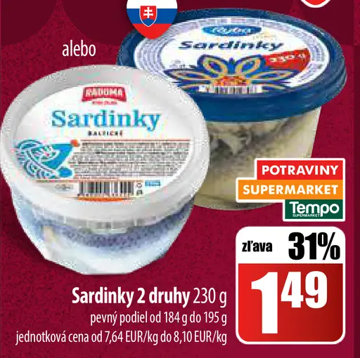 Sardinky 2 druhy Aro