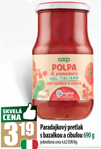 Coop Paradajkový pretlak s bazalkou a cibuľou