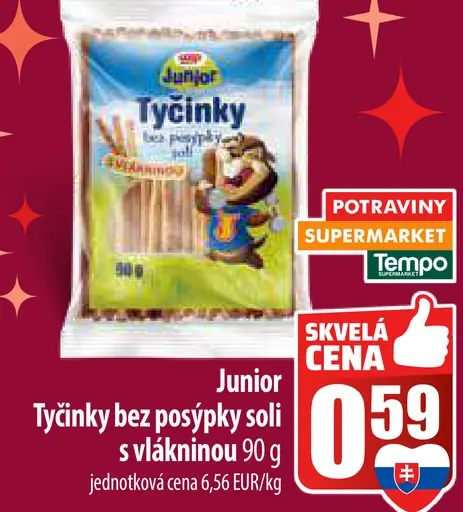 Junior Tyčinky bez posýpky soli s vlákninou