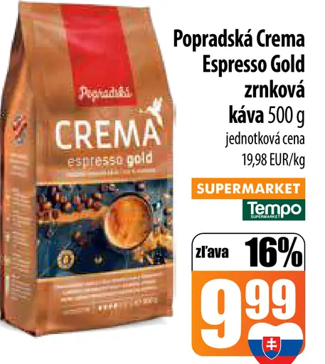 Popradská Crema Espresso Gold pražená zrnková káva