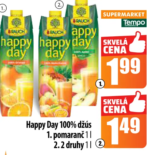Happy Day 100% džús pomaranč rôzne druhy