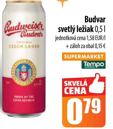 Budvar svetlý ležiak plechovka