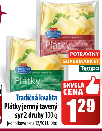 Plátky jemný tavený syr 2 druhy