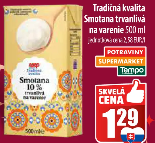 Tradičná kvalita Smotana trvanlivá na varenie