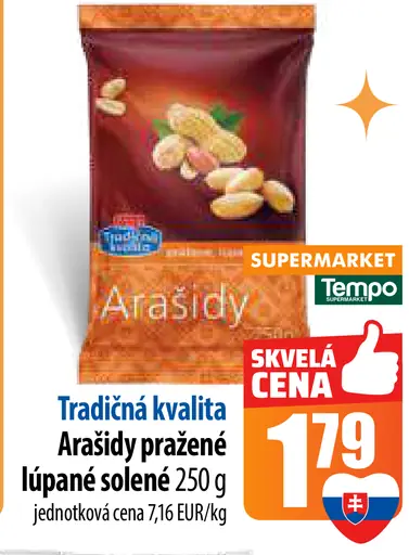 Tradičná kvalita Arašidy pražené lúpané solené