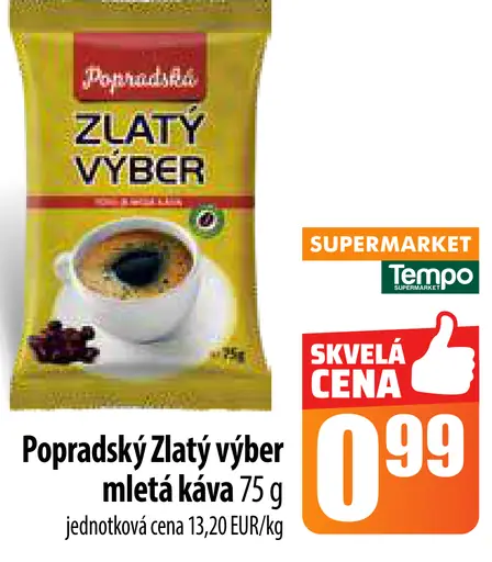 Popradská Zlatý výber pražená mletá káva