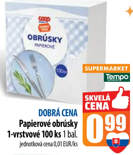 COOP Papierové obrúsky 1-vrstvové