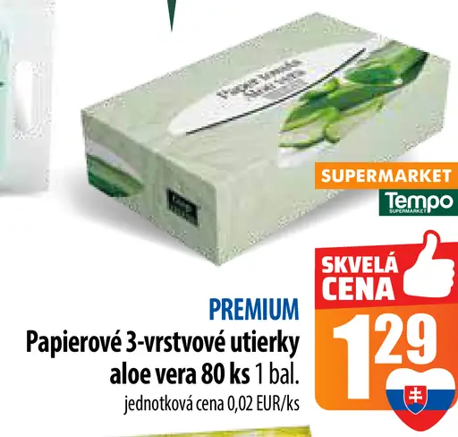 PREMIUM Papierové 3-vrstvové utierky aloe vera