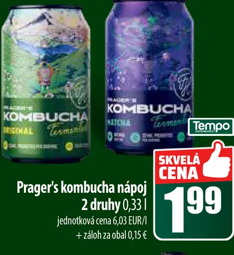 Prager's kombucha nápoj plechovka