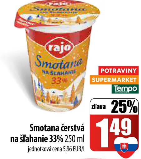 Rajo Smotana čerstvá na šľahanie 33%