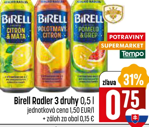 Birell Radler Citrón a mäta nealkoholické pivo plechovka