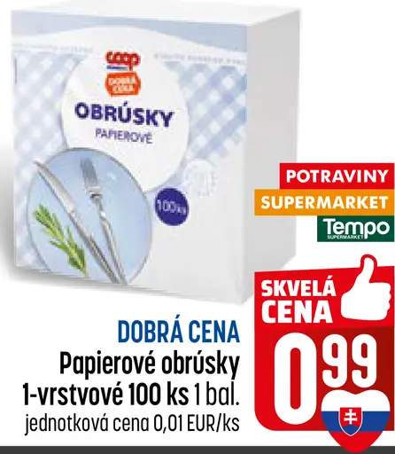COOP Papierové obrúsky 1-vrstvové