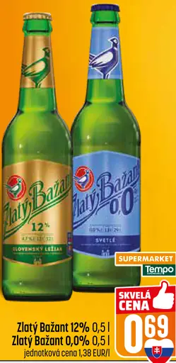 Zlatý Bažant svetlé pivo fľaša