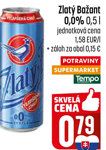 Zlatý Bažant 0,0% tmavé nealkoholické pivo plechovka