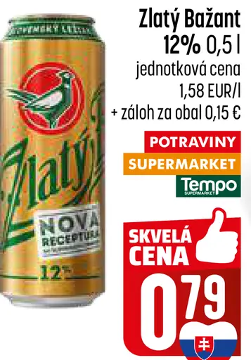 Zlatý Bažant 12% pivo svetlý ležiak plechovka