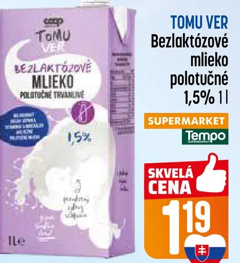 Tomu Ver Bezlaktózové mlieko polotučné 1,5 %