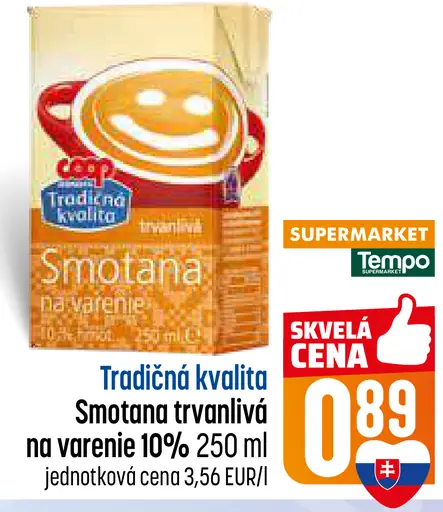 CBA Tradičná kvalita smotana trvanlivá na varenie 10 %