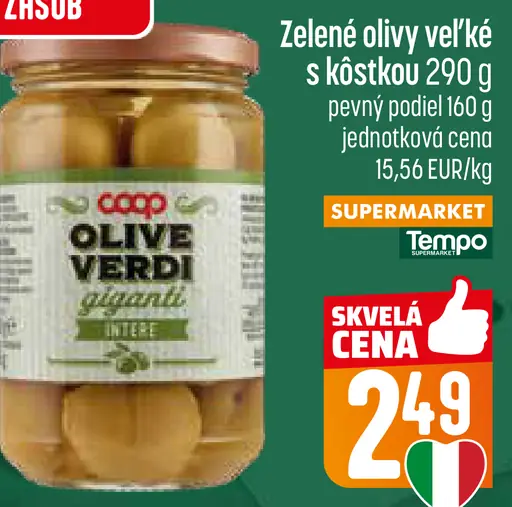 Coop Zelené olivy veľké s kôstkou