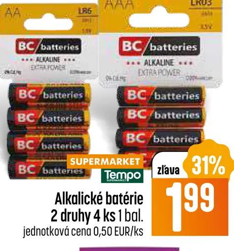 BC Batteries alkalické batérie rôzne druhy