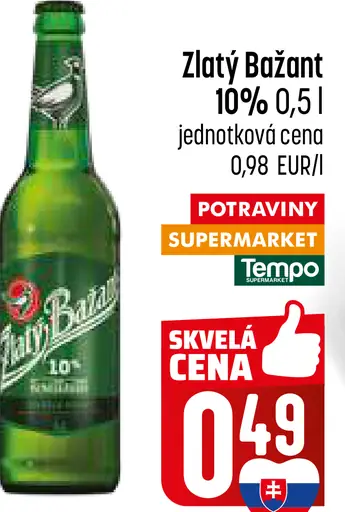 Zlatý Bažant 10% svetlé výčapné pivo