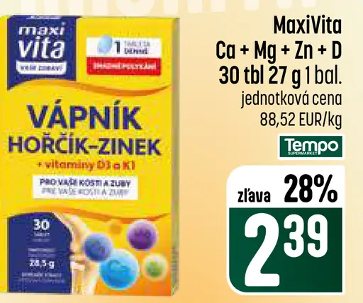 MaxiVita Vápnik Horčík Zinok + vitamín D3 tablety