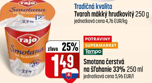 Rajo Smotana na šľahanie 33%