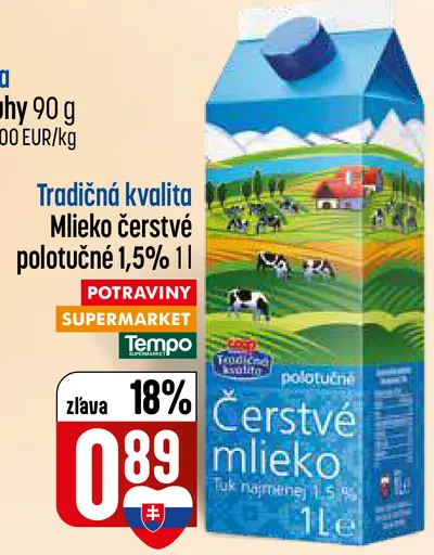 Tempo Mlieko čerstvé polotučné 1,5 %