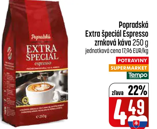 Popradská Extra špeciál espresso pražená zrnková káva