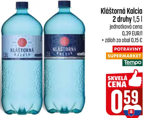 Klaštorná Kalcia minerálna voda sýtená rôzne druhy