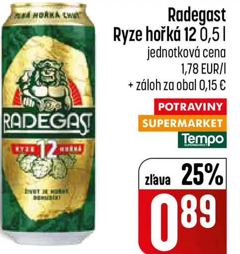 Radegast Ryze hořká 12 pivo plechovka