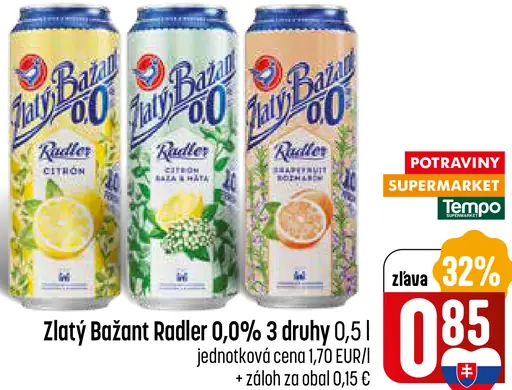 Zlatý Bažant Radler 0,0% nápoj 3 druhy plechovka
