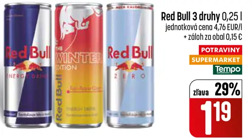 Red Bull plechovka energetický nápoj rôzne druhy