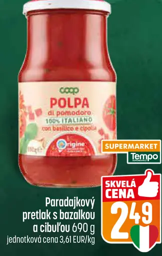 COOP Polpa di pomodoro paradajkový pretlak s bazalkou a cibuľou